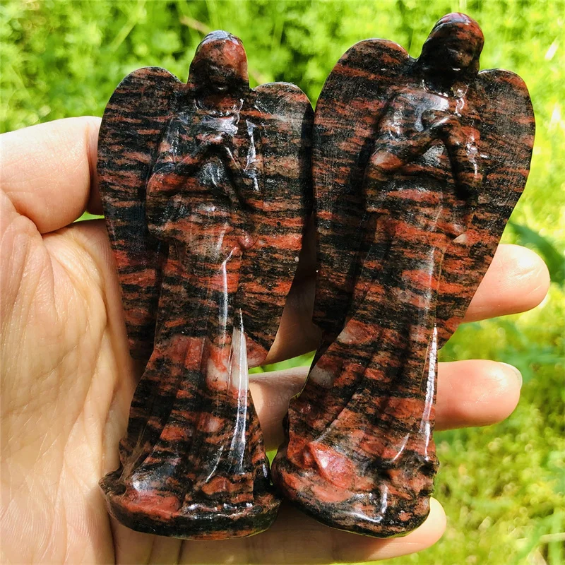 

9cm Natural Red Obsidian Stone Angel Statue Stone Carving Crystal Reiki Healing Figurine Home Decoration Trinket Craft 1pcs