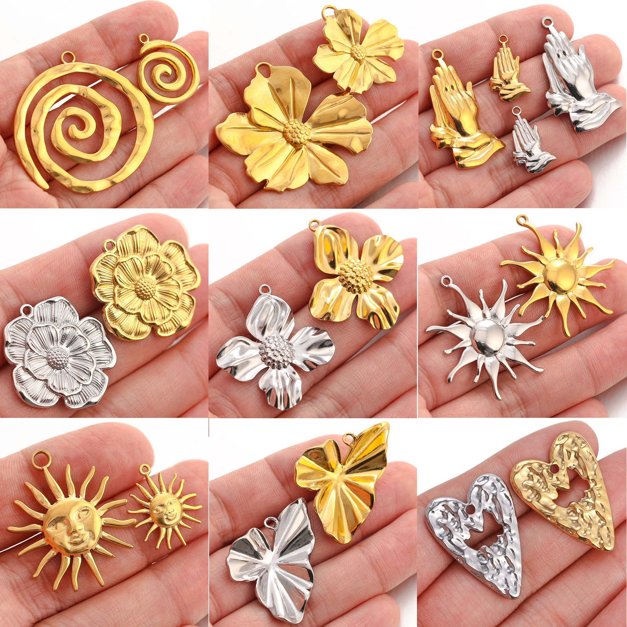 3Pcs/Lot 3D Flower/Praying Hands/Sun Charms S/L size Stainless Steel Love Heart Pendant Fit DIY Necklace Bracelet Jewelry Making
3Pcs/Lot 3D Flower/Praying Hands/Sun Charms S/L size Stainless Steel Love Heart Pendant Fit DIY Necklace Bracelet Jewelry Making