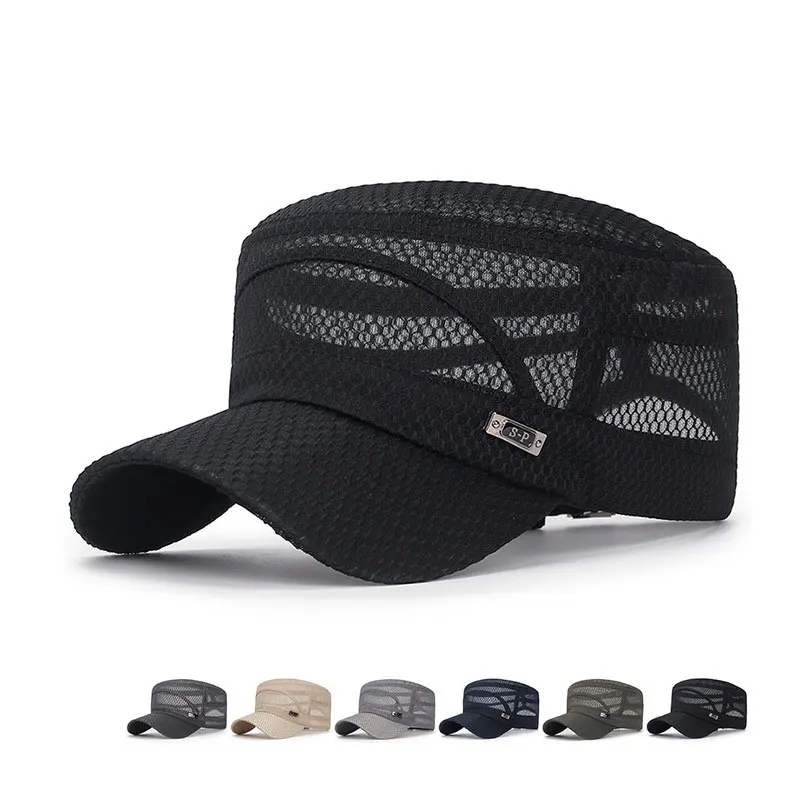 Men Snapback Caps Women Vintage Mesh Flat Top Army Sun Hat Summer Outdoor Cycling Visor Cap Casual Sport Solid Military Cap
Men Snapback Caps Women Vintage Mesh Flat Top Army Sun Hat Summer Outdoor Cycling Visor Cap Casual Sport Solid Military Cap
