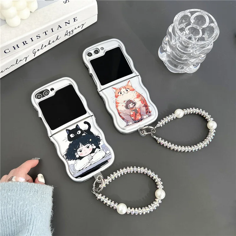 

New Cartoon Cat Girl Samsung Wave Edge Soft Case Suitable for Galaxy zflip 3/4/5 Phone Case