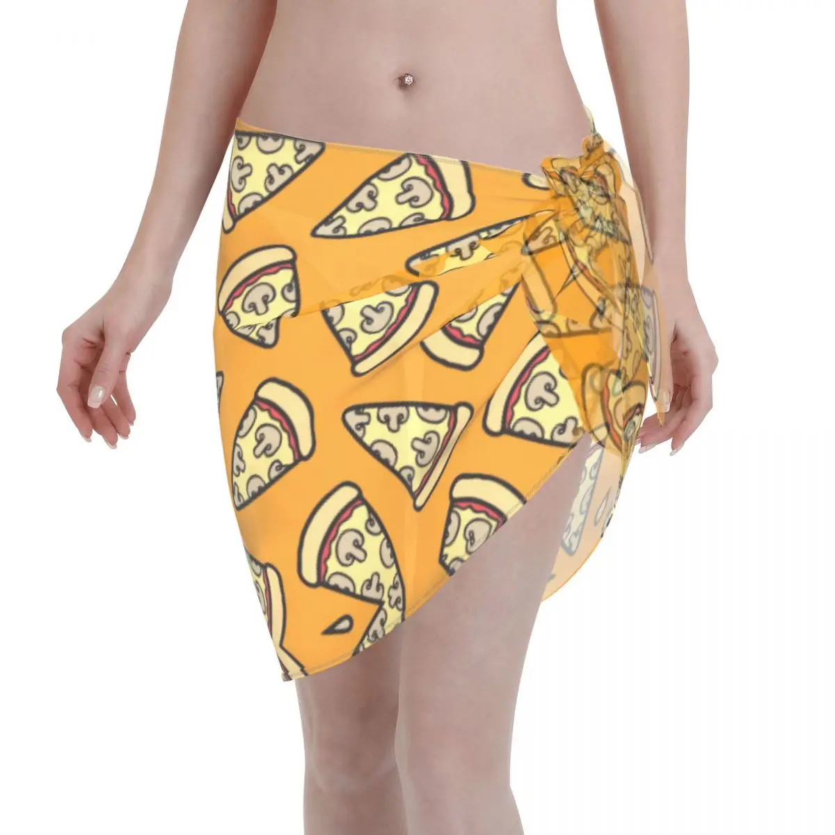 

Sexy Women Mushroom Pizza Pattern Perspective Swimwear Pareo Scarf Cover Ups Bikinis Cover-Ups Skirts Beach Dress