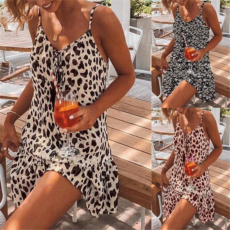 Sexy Leopard Print Beach Mini Woman Dress 2022 Summer Spaghetti Strap Loose Casual Boho Dresses For Women Femme Robe 
Sexy Leopard Print Beach Mini Woman Dress 2022 Summer Spaghetti Strap Loose Casual Boho Dresses For Women Femme Robe