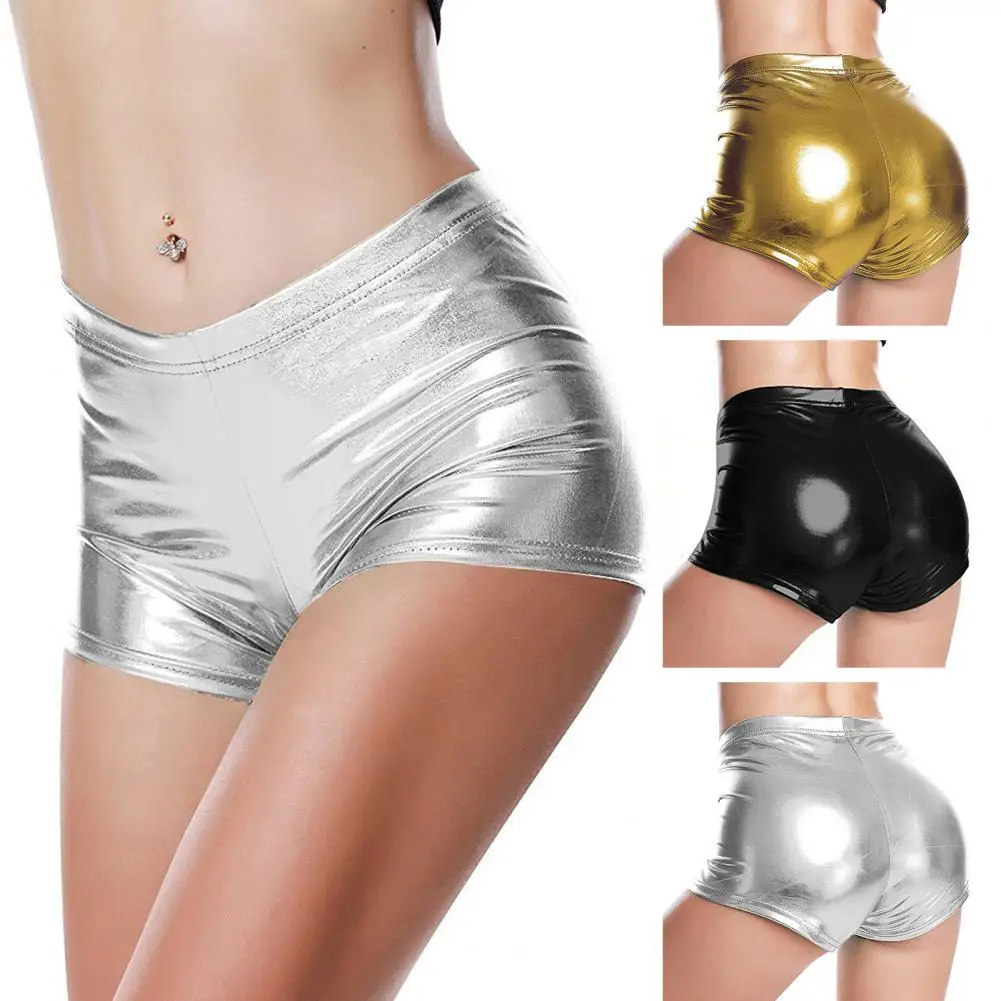 

Women High-rise Shorts High Waist Faux Leather Shorts for Women Butt-lifted Short Mini Pants Solid Color for Club Dance