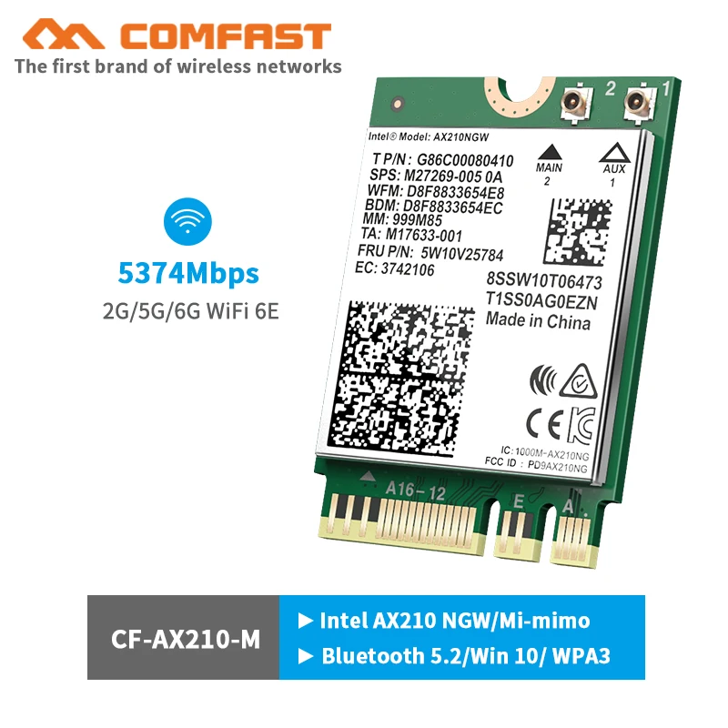 WiFi6E трехдиапазонная сетевая карта 5374 Мбит/с AX210NGW 2,4G/5,8G/6 ГГц Двухдиапазонная 802.11AX Wlan WiFi карта Поддержка OFDMA MU-MIMO Intel 210
WiFi6E трехдиапазонная сетевая карта 5374 Мбит/с AX210NGW 2,4G/5,8G/6 ГГц Двухдиапазонная 802.11AX Wlan WiFi карта Поддержка OFDMA MU-MIMO Intel 210