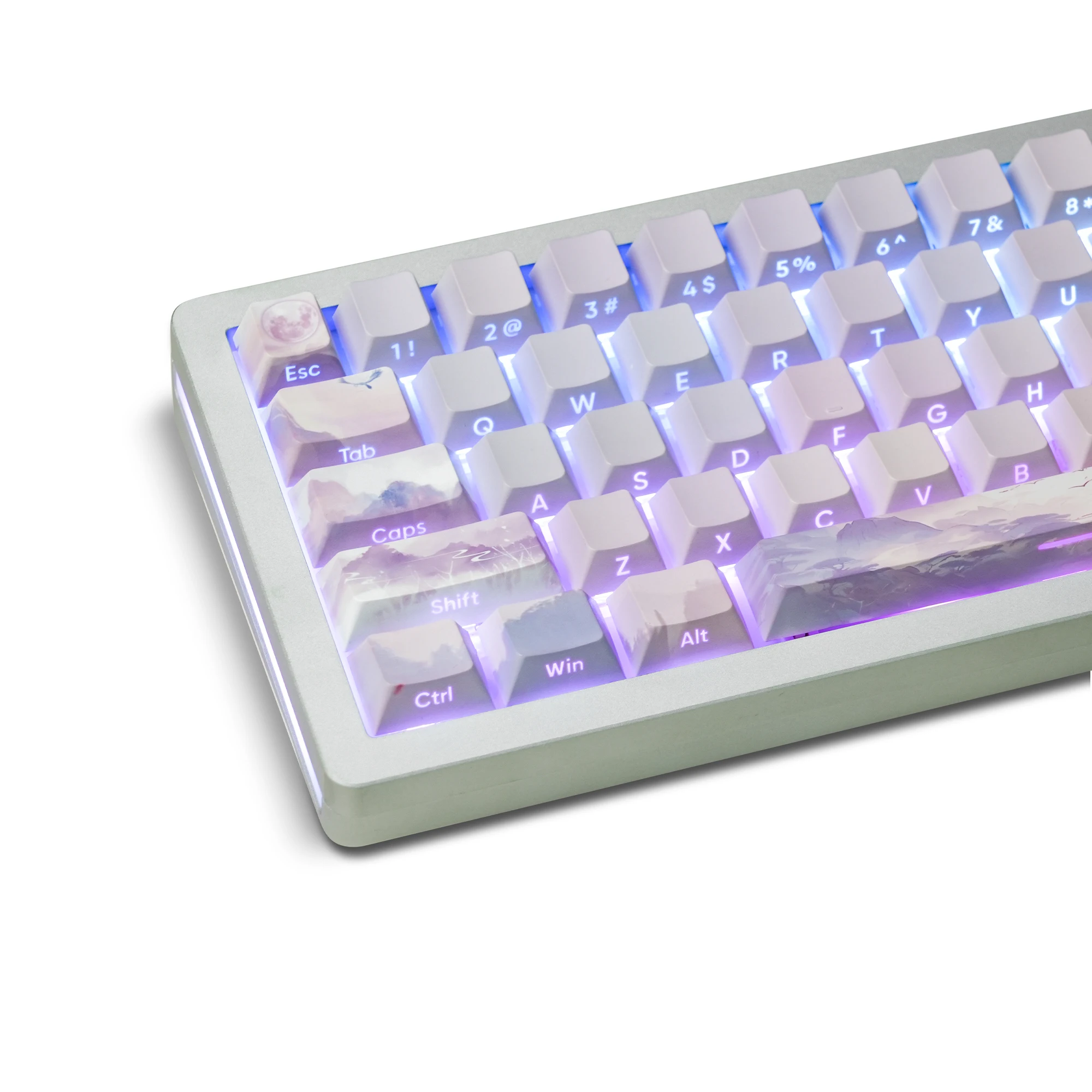 

130 Keys 5 Side Dye-Sub PBT Keycaps Backlit Purple Sakura Side Print RGB Cherry Profile For Cherry MX Gamer Mechanical Keyboard