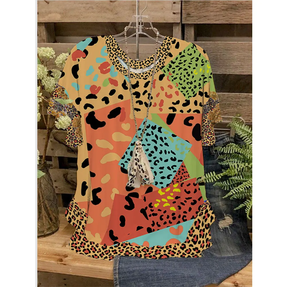 Women Tops T-Shirts 3D Ruffled O-Neck Short Sleeves Leopard Stitching Printed Loose Casual T-Shirts Summer Streetwear
Women Tops T-Shirts 3D Ruffled O-Neck Short Sleeves Leopard Stitching Printed Loose Casual T-Shirts Summer Streetwear