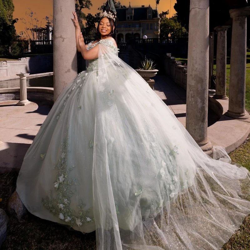 Light Green Off The Shoulder Ball Gown Quincenara Dress Luxury Glitter Applique Lace 3DFlower Tull Corset 15 Vestidos De XV Años
Light Green Off The Shoulder Ball Gown Quincenara Dress Luxury Glitter Applique Lace 3DFlower Tull Corset 15 Vestidos De XV Años