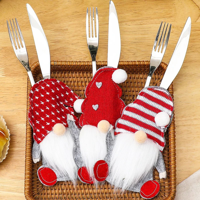 

2024 Christmas Cutlery Holder Bags Santa Claus Knife Fork Pocket Bag Xmas Tableware Cover Dinner Table Party Decoration Supplies