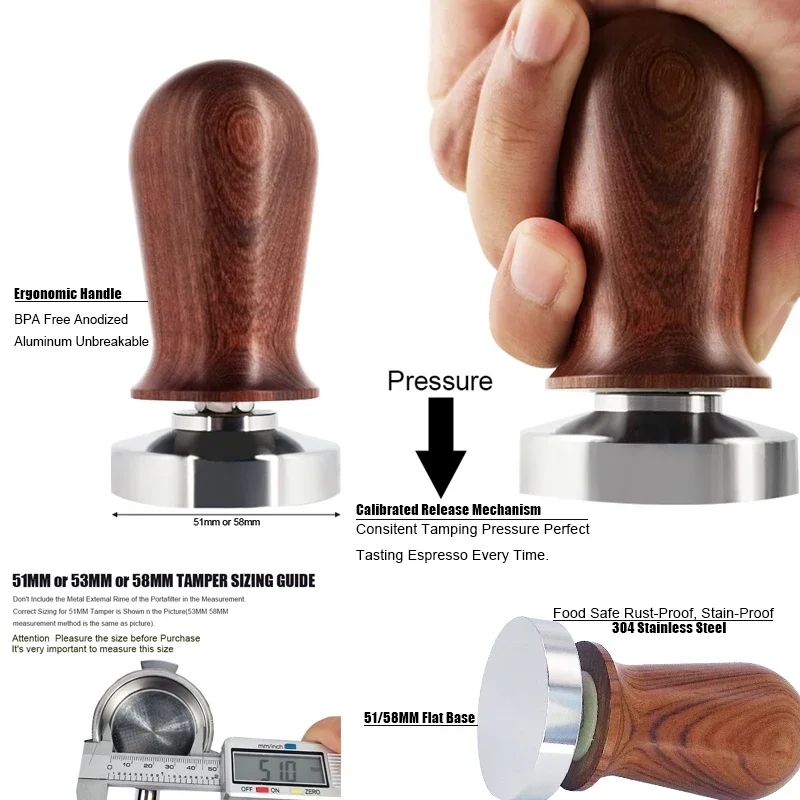 Pressure SpringTampers for Coffee Portafilters, Calibrated Espresso Tamper, 51mm, 58mm, 30lb
Pressure SpringTampers for Coffee Portafilters, Calibrated Espresso Tamper, 51mm, 58mm, 30lb