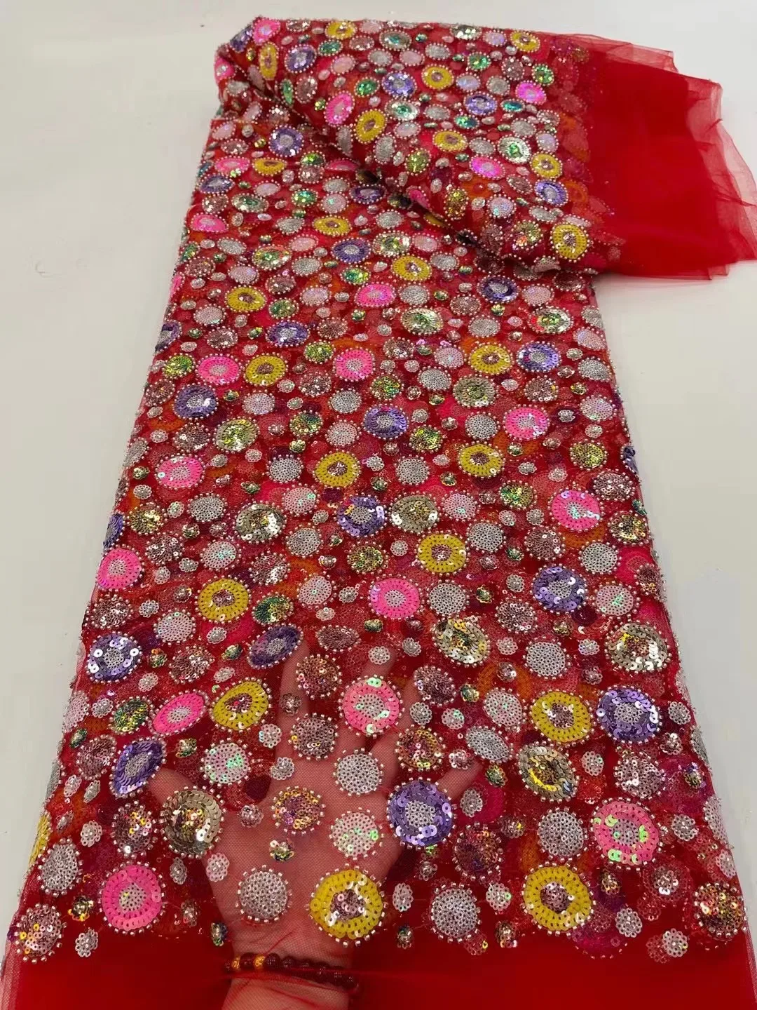 Red 5 Yards High Quality French Tulle Net Sequin Fabrics Luxury Handmade Beaded Lace Fabric African Lace For Wedding Dress
Red 5 Yards High Quality French Tulle Net Sequin Fabrics Luxury Handmade Beaded Lace Fabric African Lace For Wedding Dress