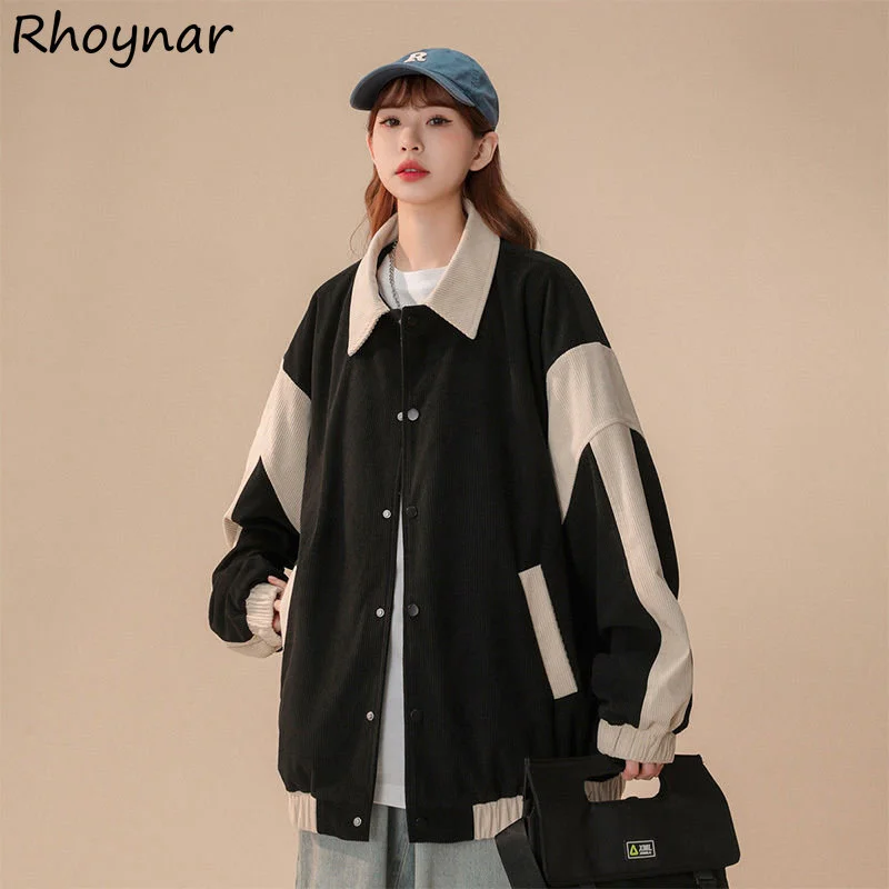

Corduroy Jackets Women Spliced Clothing Baggy Unisex Preppy Cool American Streetwear Vintage Panelled Hipster Spring Teens Soft