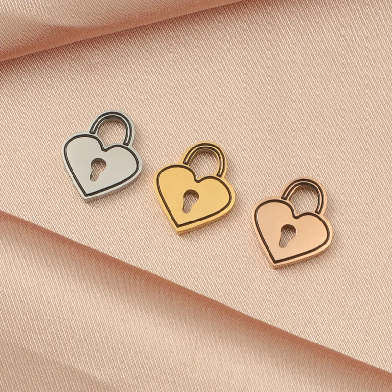 

5pcs Mirror Stainless Steel with Hole Drip Oil Love Heart Lock DIY Pendant for Women Fewelry Necklace Bracelet Accessories