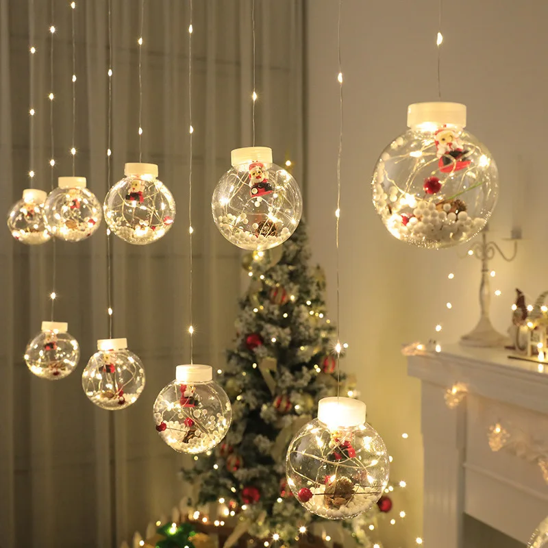 

Christmas Curtain Fairy Lights String Santa Claus Snowman Wishing Ball Garland LED Light Navidad Noel Xmas Party Hanging Decora