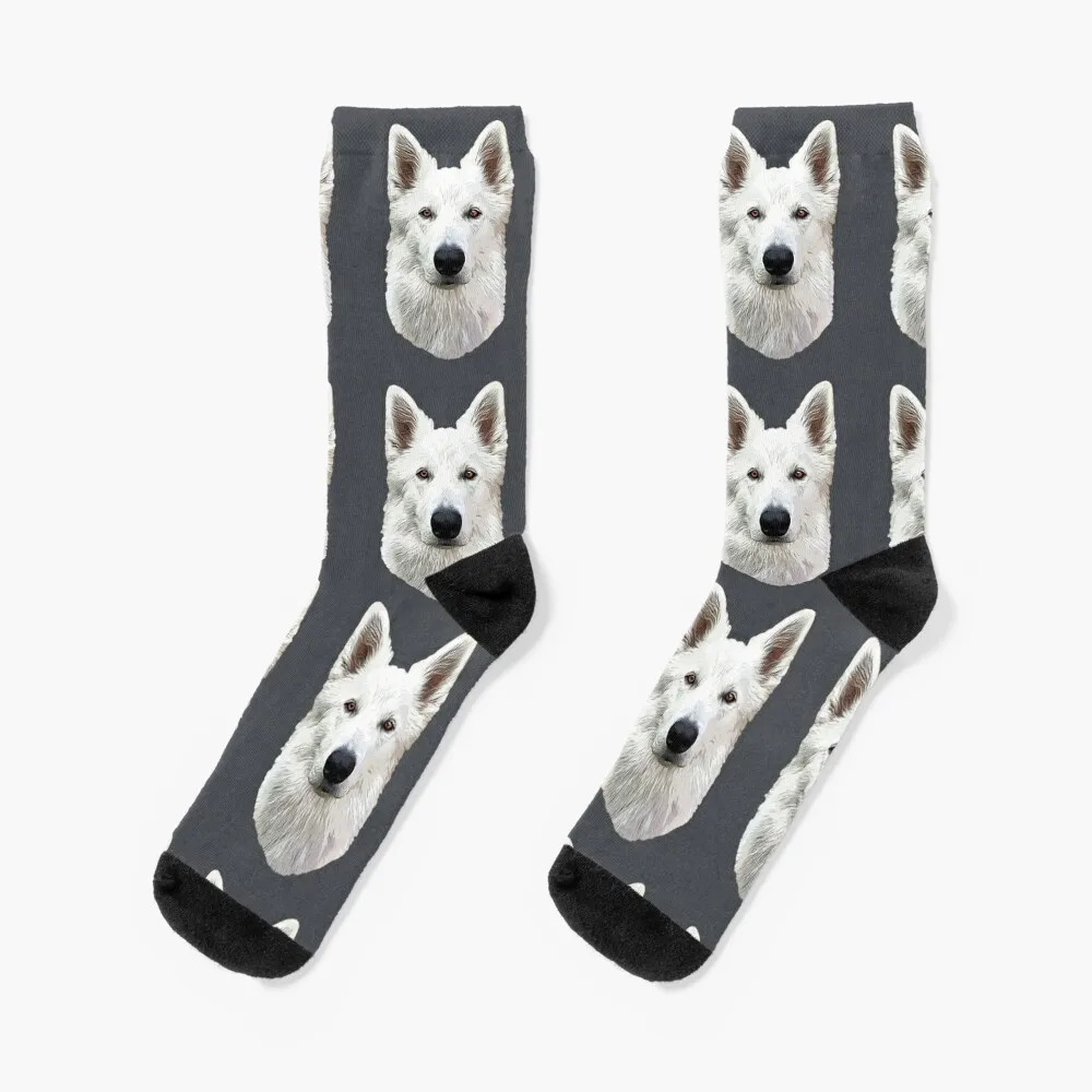 

White Swiss Shepherd Dog Socks luxury sock Heating sock Thermal socks man winter New year's socks Socks Girl Men's