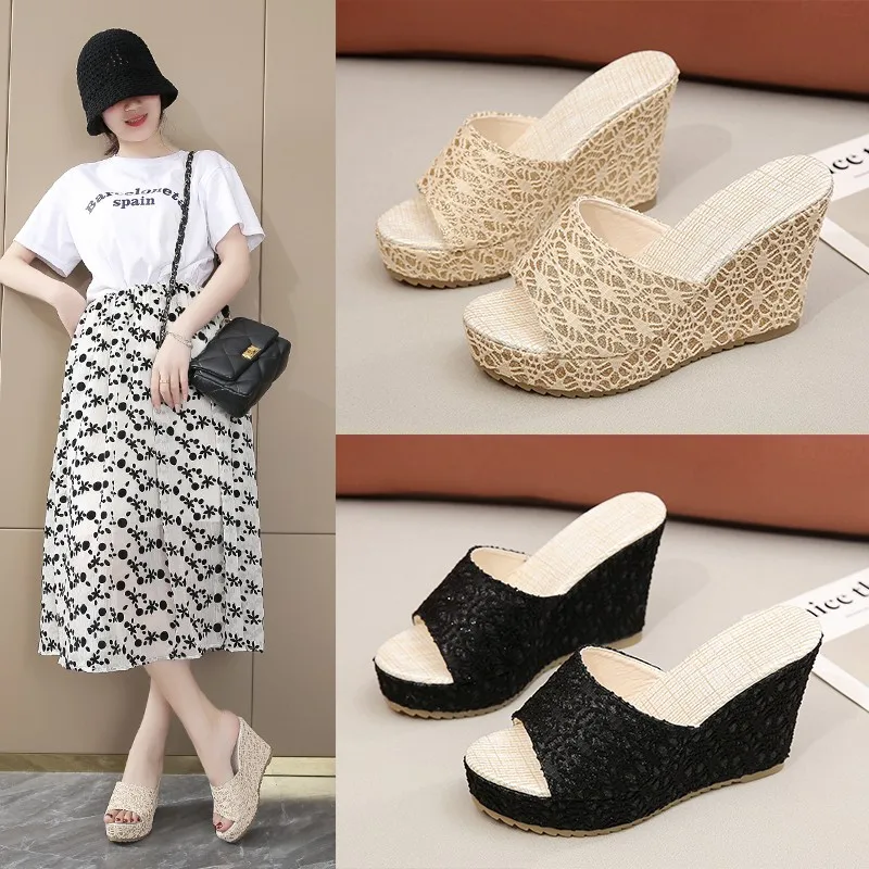 Women's Floral Print Thick-soled Wedge Heels, Fashion Open-toe Non-Slip High Heels, Outdoor Galoshes Sandals 26 S9fdf950393984d069b865c08652ead49n
