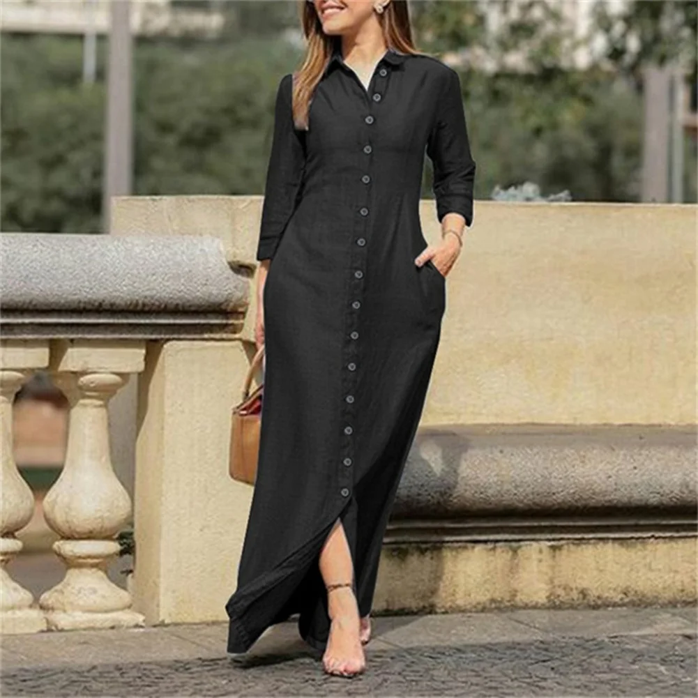 Women Long Sleeve Shirt Dress Spring Summer Casual Boho Solid Dresses Fashion Vestido Single Breasted Button Party Maxi Sundress
Women Long Sleeve Shirt Dress Spring Summer Casual Boho Solid Dresses Fashion Vestido Single Breasted Button Party Maxi Sundress