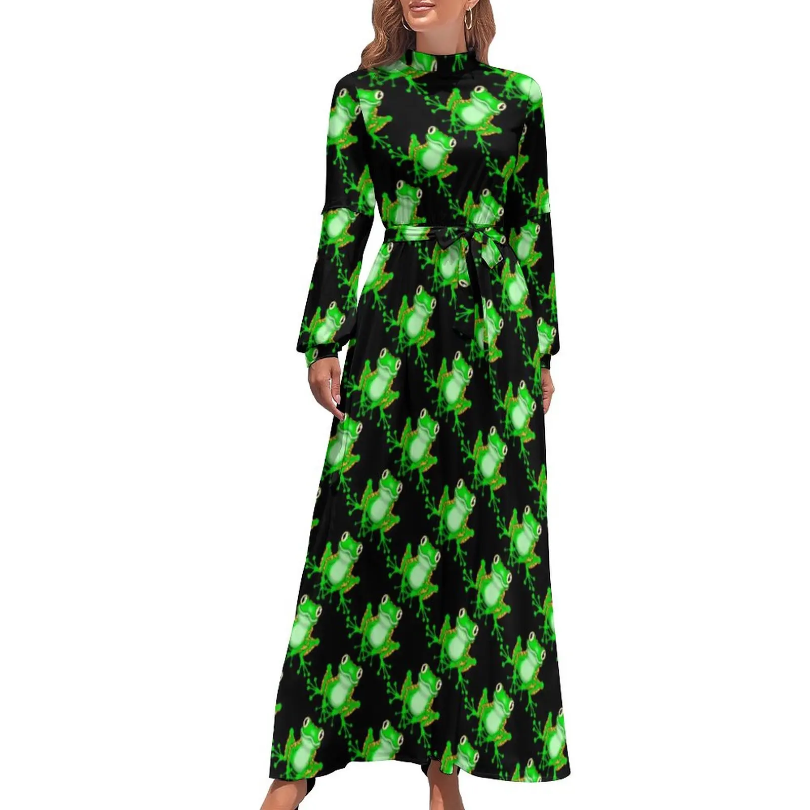 Green Funny Frog Dress Cute Animal Print Streetwear Beach Dresses Female Long Sleeve High Neck Kawaii Long Maxi Dress
Green Funny Frog Dress Cute Animal Print Streetwear Beach Dresses Female Long Sleeve High Neck Kawaii Long Maxi Dress