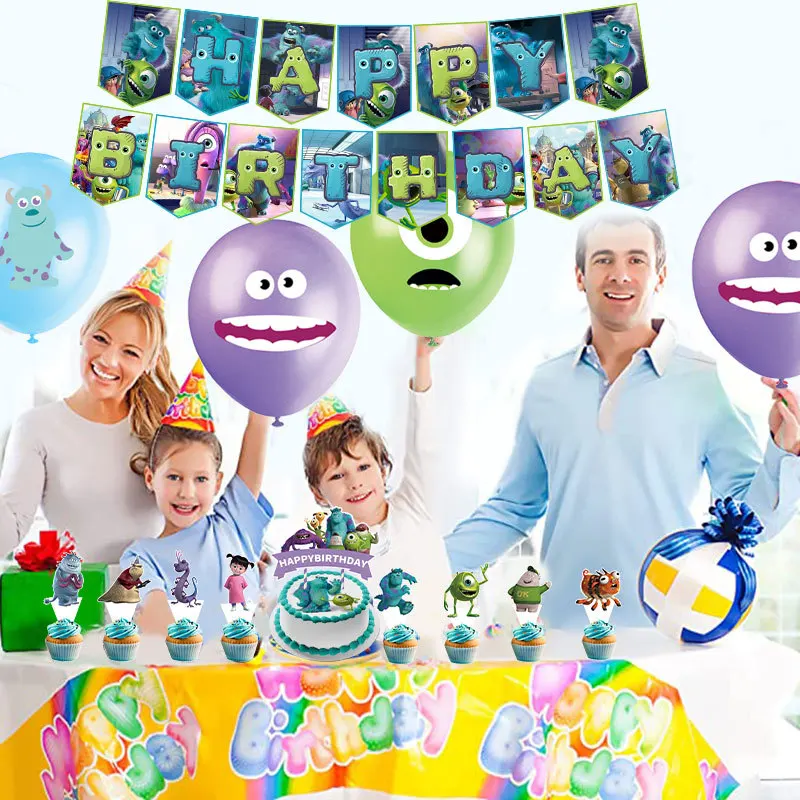 

2022 New Monsters University Theme Birthday Party Decoration Supplies Pull Banner Cake Flag Balloon Set Baby Shower Kid Boy Gift