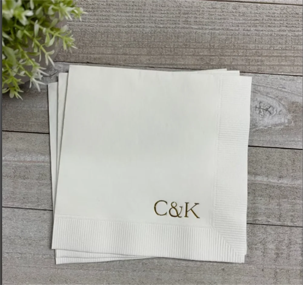 

50PCS Personalized Napkins Wedding Cocktail Beverage Paper Anniversary Party Monogram Custom Luncheon Guest Towels Block Font
