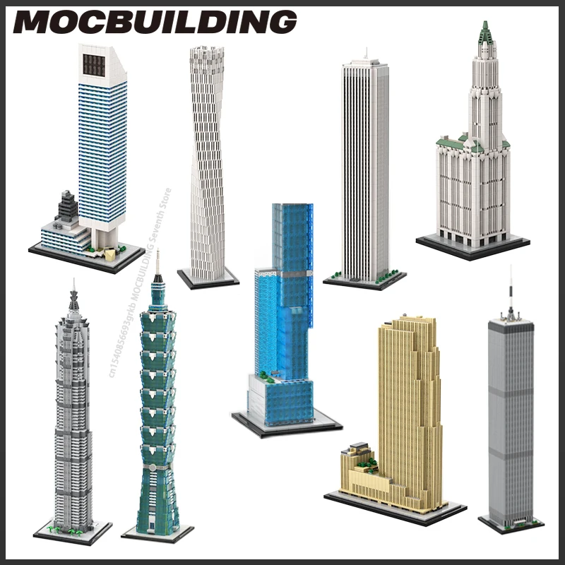

MOC Building Blocks Modern City Iconic Architecture World Center Tower 1:800 Scale Skyscraper DIY Aassemble Bricks Toys Gifts