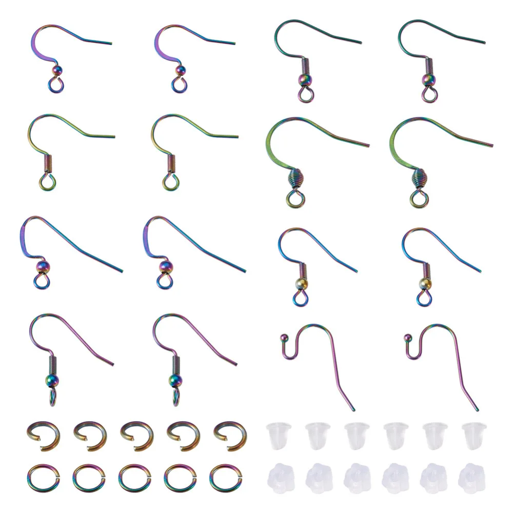 80pcs Rainbow Color Stainless Steel French Earring Clasps Hooks Open Jump Rings Plastic Ear Nuts for DIY Earring Jewelry Finding
80pcs Rainbow Color Stainless Steel French Earring Clasps Hooks Open Jump Rings Plastic Ear Nuts for DIY Earring Jewelry Finding