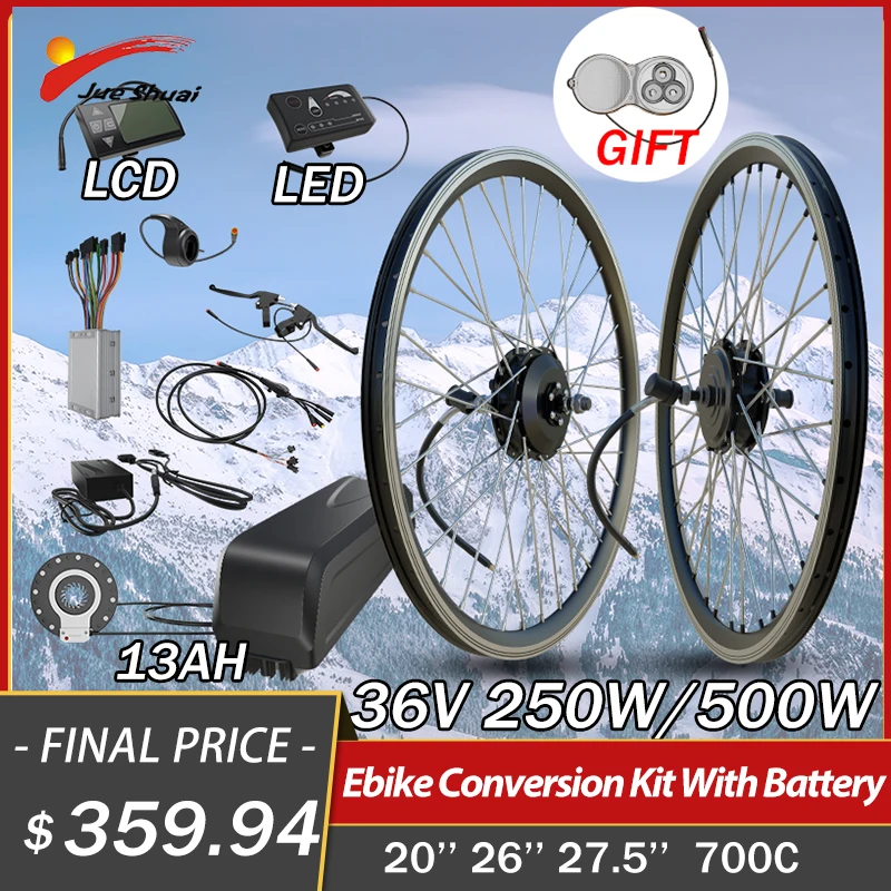 

Jueshuai 36V 250W/350W Electric Bike Conversion Kit Brushless Hub Motor Wheel with 13AH Battery LED or LCD Display bicicleta