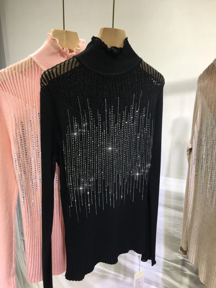 European Goods Heavy Hot Drilling Bottoming Shirt Women's Half Turtleneck Slim Black Knitted Top Autumn Winter New Pullover Tees
European Goods Heavy Hot Drilling Bottoming Shirt Women's Half Turtleneck Slim Black Knitted Top Autumn Winter New Pullover Tees