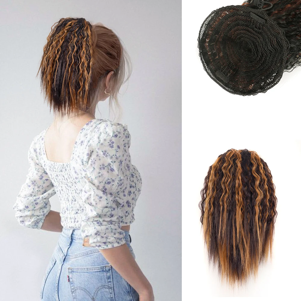 

Drawstring Ponytail Extension Curly Wave Short Ponytail Hair Extension 10 Inch Synthetic Corn Wavy Ponytail Hair Piece for Women