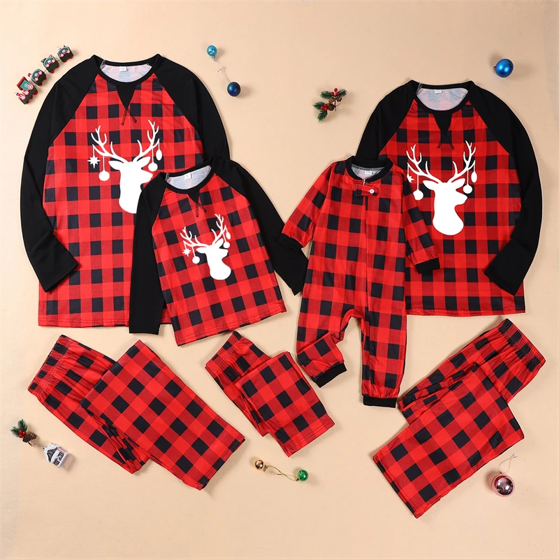 

2023 Plaid Christmas Family Matching Pajamas Sets Deer Daddy Mommy and Me Xmas Pj's Clothes Father Mother Kids & Baby Sleepwear