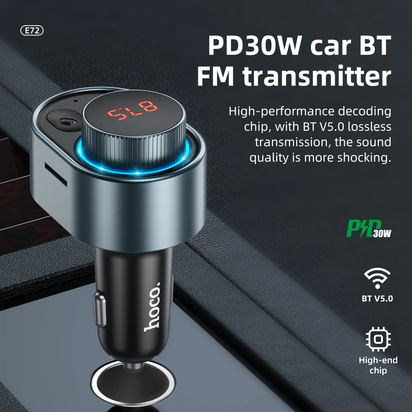 

HOCO PD30W Car FM Transmitter Wireless Bluetooth 5.0 FM Radio Modulator 30W Quick Charger Adapter For iPad Macbook Handsfree Kit