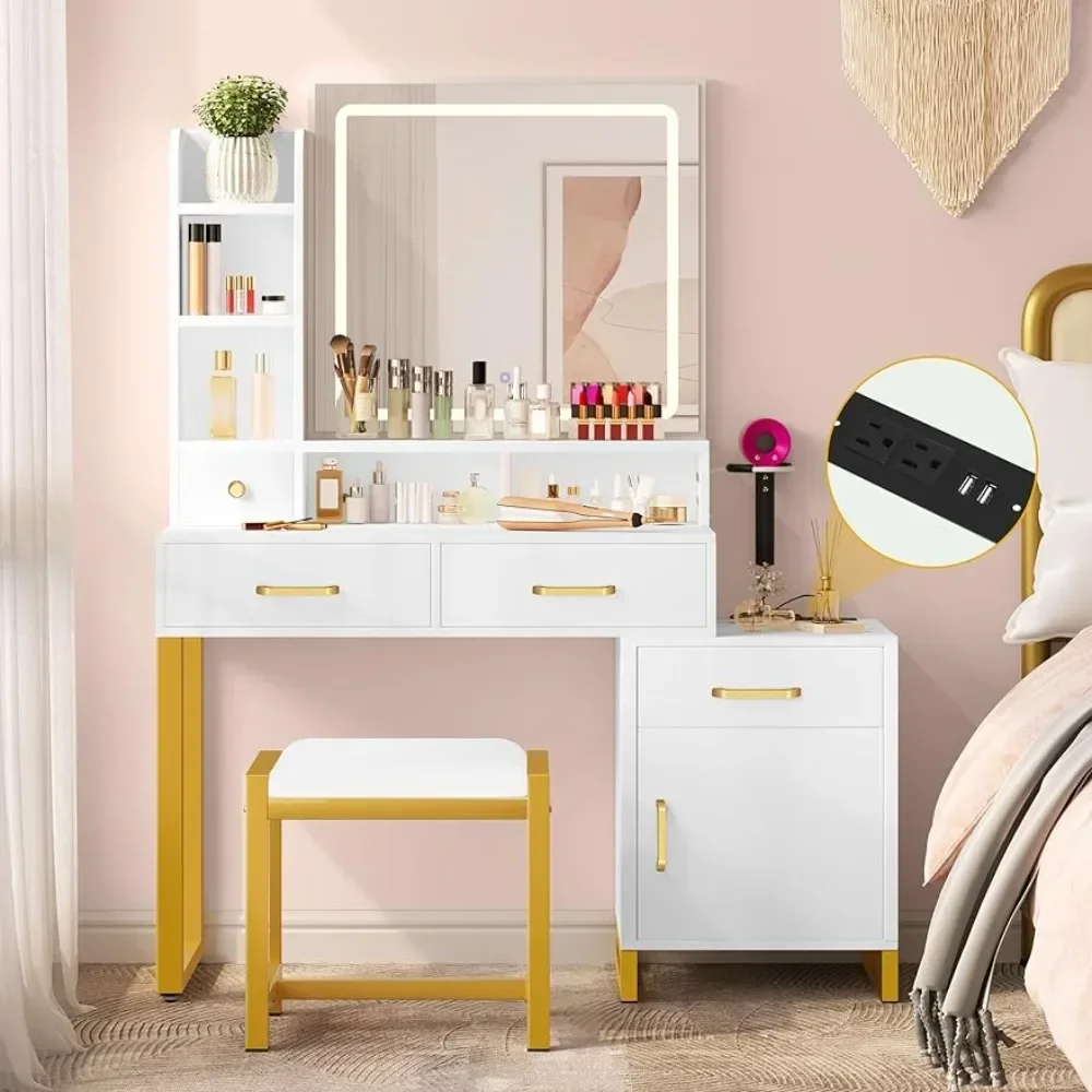Vanity Desk w/ Mirror & Lights, Makeup Vanity w/ Drawers, Mirror w/ Lights & Table Set, 3 Color Adjustable Lighting Brightness
Vanity Desk w/ Mirror & Lights, Makeup Vanity w/ Drawers, Mirror w/ Lights & Table Set, 3 Color Adjustable Lighting Brightness