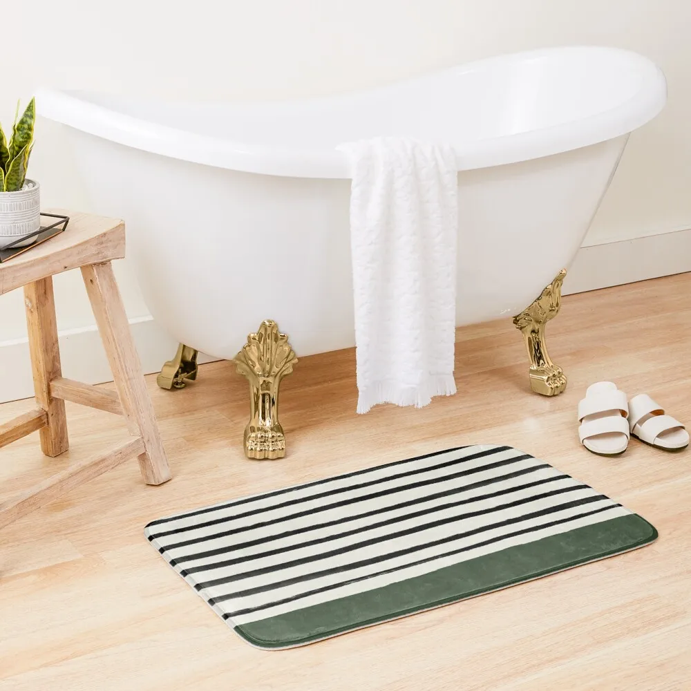 

Forest Green x Stripes Bath Mat Luxury Bathroom Rug