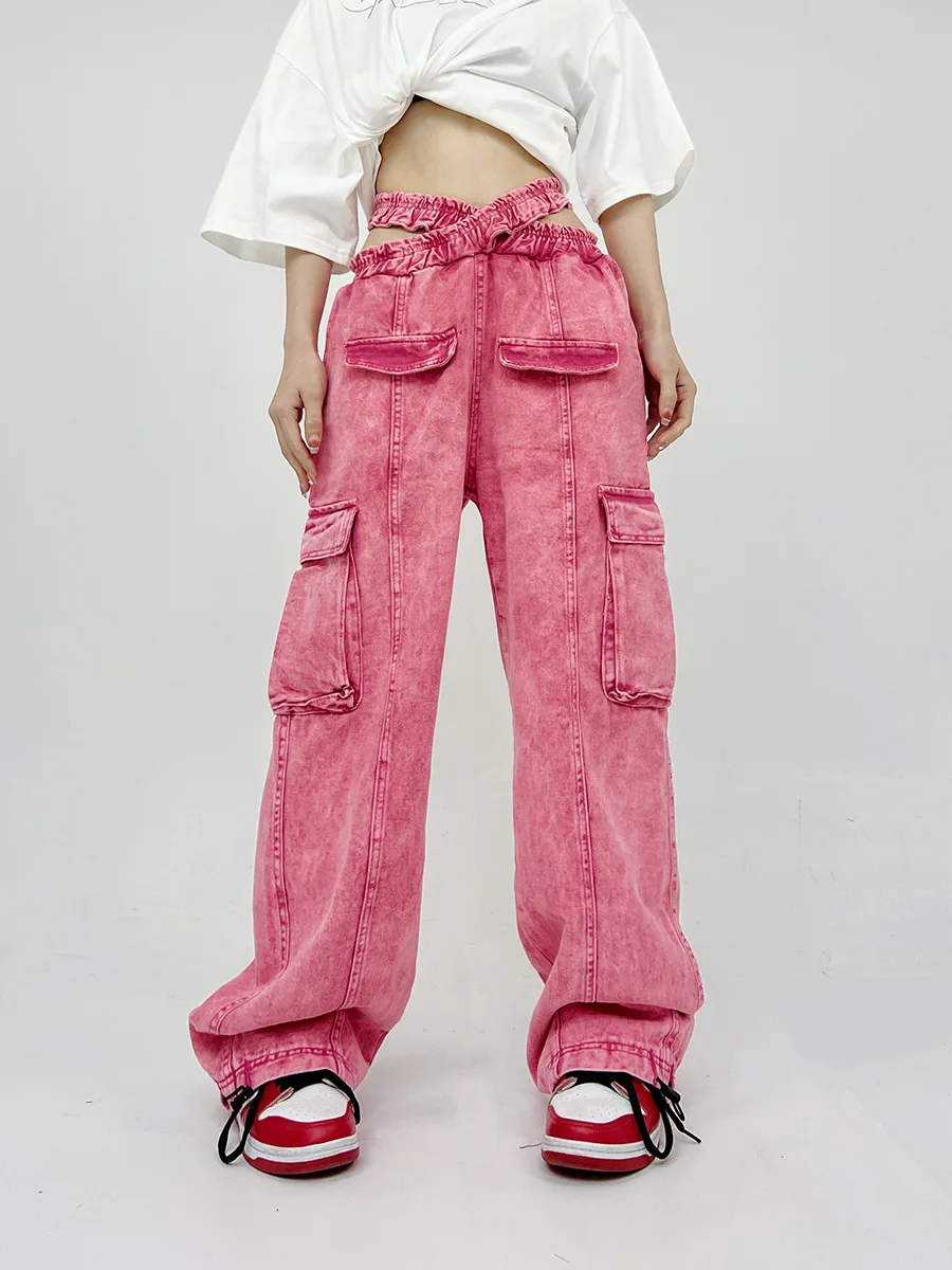 Women's Irregular Waist Wide Leg Cargo Jeans Pants Lady High Street Elastic Waist Loose Straight Long Cargo Denim Pants
Women's Irregular Waist Wide Leg Cargo Jeans Pants Lady High Street Elastic Waist Loose Straight Long Cargo Denim Pants