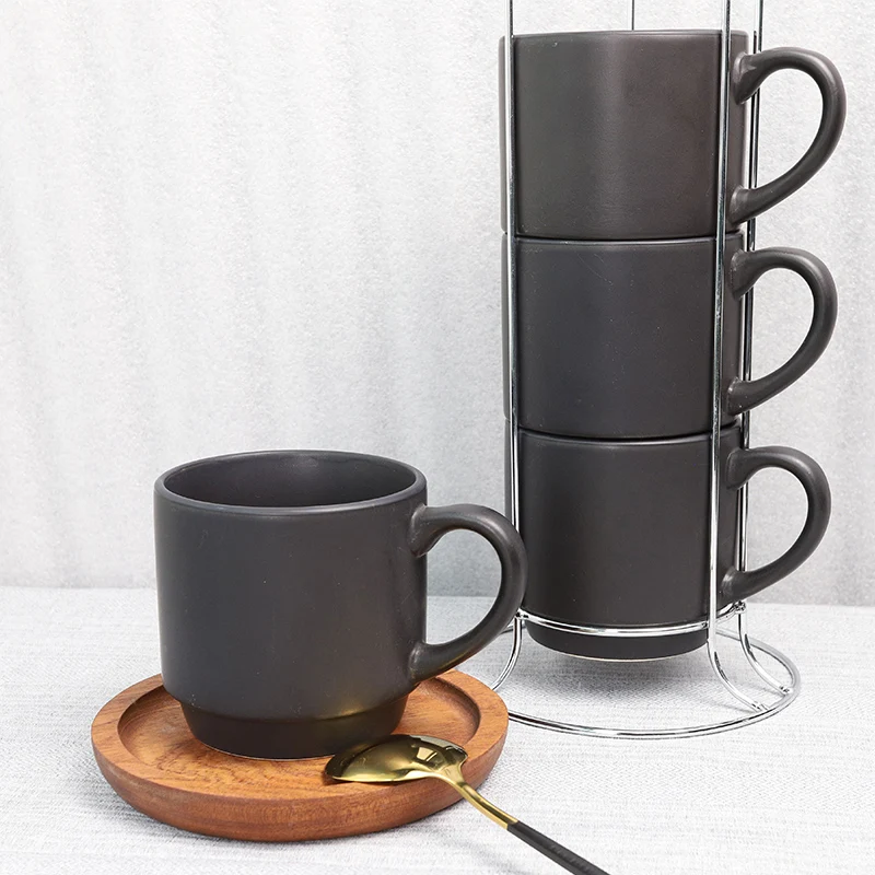 2022 new arrival factory price stoneware ceramic set of 4 black or custom color stackable coffee cappuccino cups set
2022 new arrival factory price stoneware ceramic set of 4 black or custom color stackable coffee cappuccino cups set