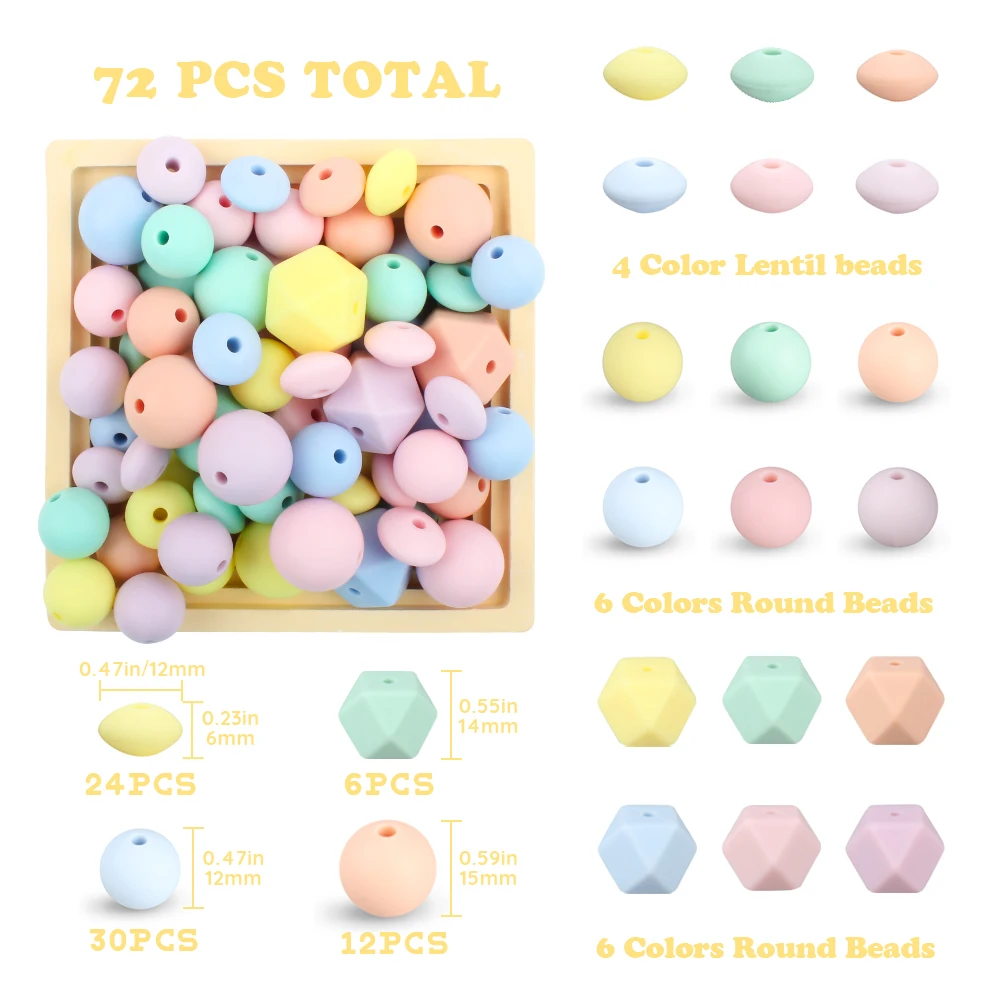 

72PCS 14mm Silicone Beads Hexagon Set Baby Teether Baby Teething DIY Pacifier Chain Beads BPA Free Baby Product Eco Friendly
