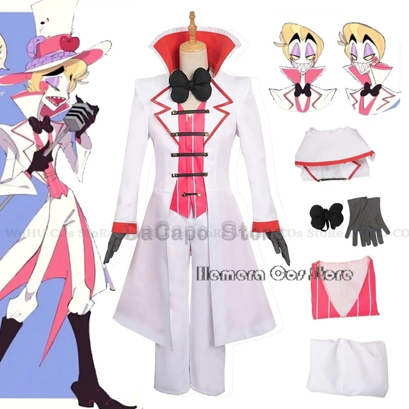 

Hazbin Lucifer Cosplay Anime Hotel Morningstar Cosplay Costume Wig Daddy White Suit Devil Hell Halloween Party Adult Men Costume