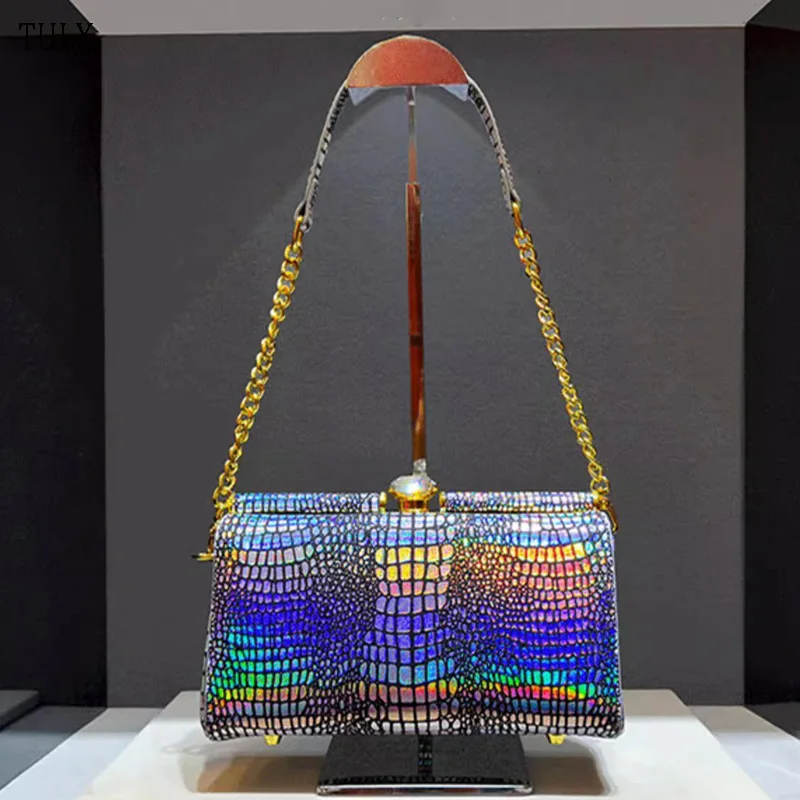 

Роскошная модная женская сумка на плечо TULX, новинка 2024, блестящая женская сумка через плечо с цветной цепочкой, Повседневная трендовая сумка для телефона