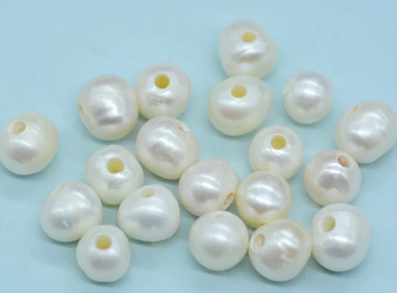 

200PCS 9-10mm AA Good Qaulity 2mm Hole Freshwater Round Loose Pearl Beads Fit For Leather&Wax Cotton Cord Bracelet&Necklace