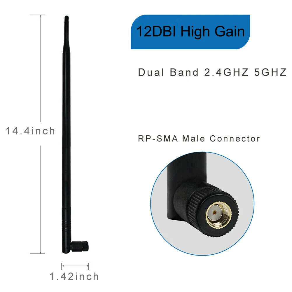 Extenders Wi-Fi Antenna Indoor Outdoor 12dBi 2.4GHz 5GHZ RP-SMA Easy Installation For Wireless Security Camera
Extenders Wi-Fi Antenna Indoor Outdoor 12dBi 2.4GHz 5GHZ RP-SMA Easy Installation For Wireless Security Camera
