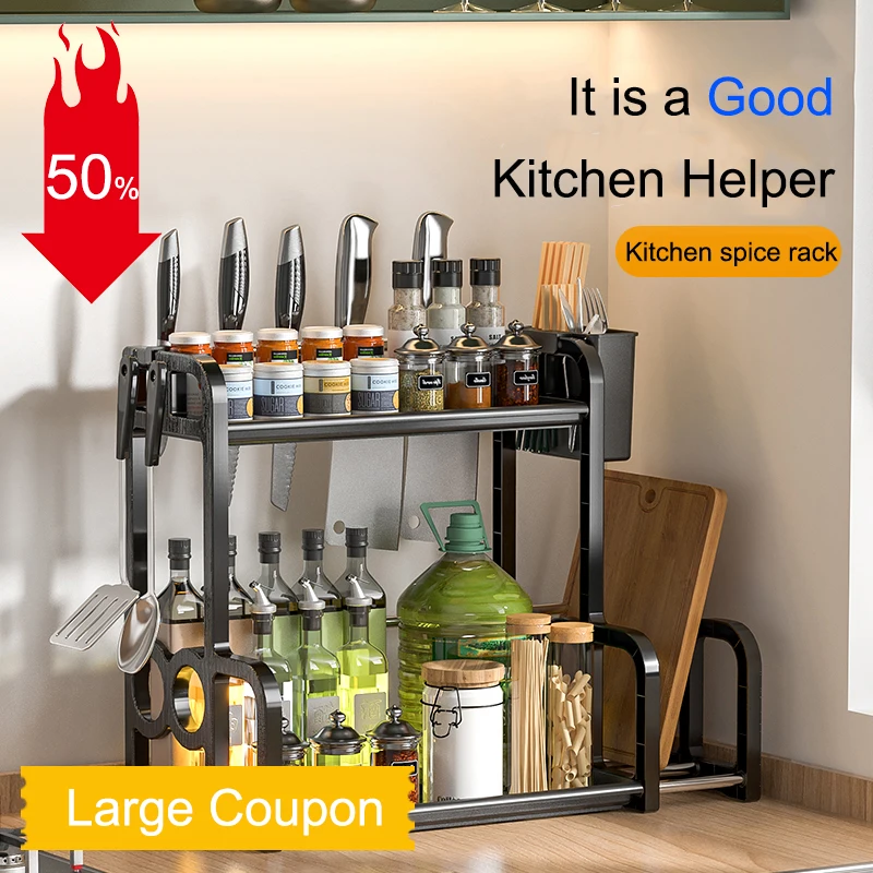 

Kitchen Spice Rack Shelf Storage Organzier Plastics Home Multipurpose Organiser Under Spices