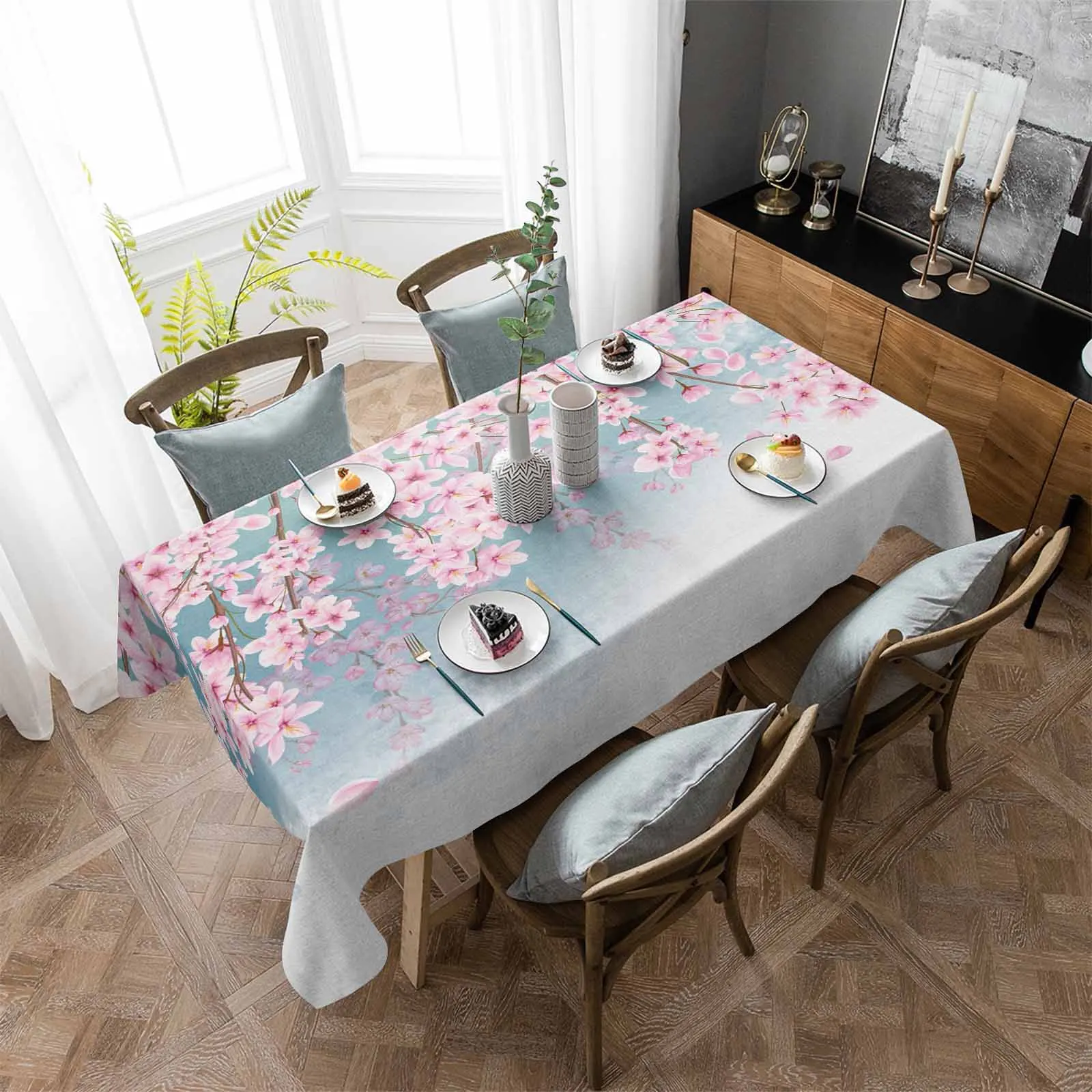 

Peach Blossom Watercolor Flower Tablecloth Wedding Decoration Waterproof Tablecloth Home Kitchen Decor Table Cover