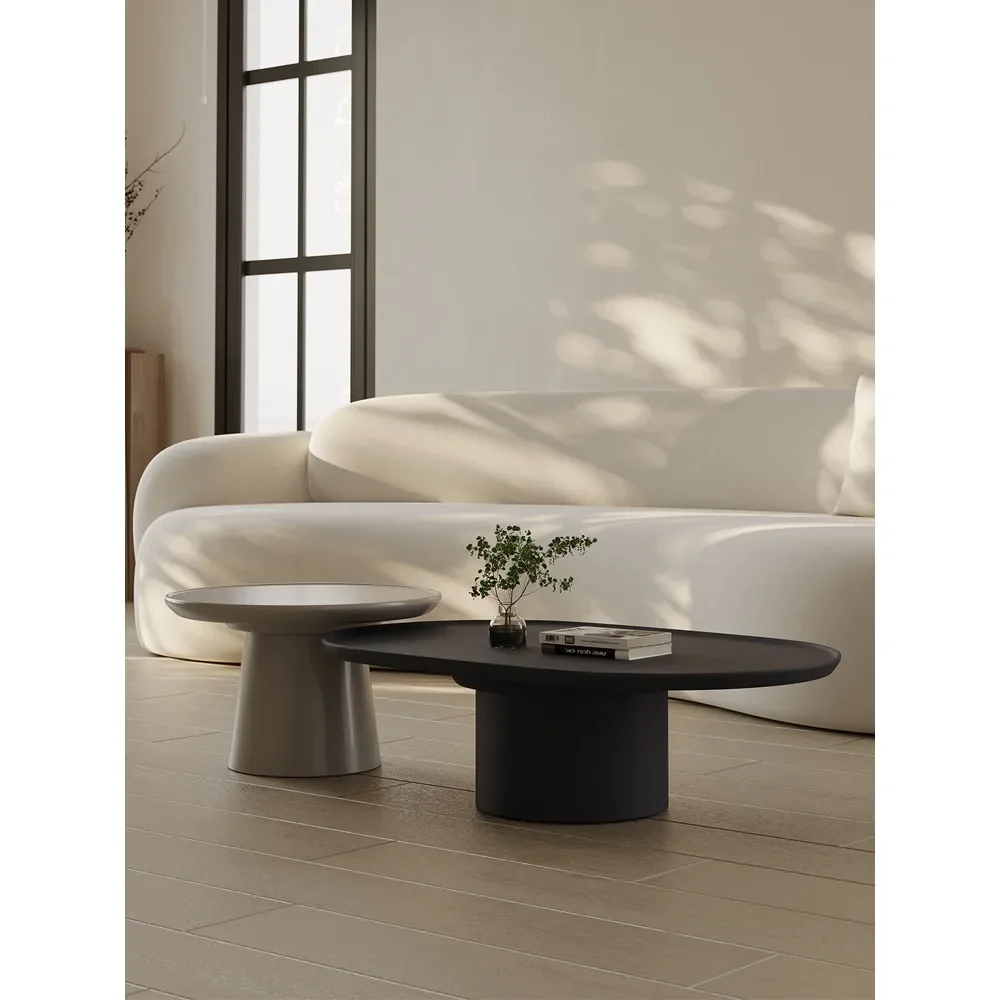 

Italian minimalist oval coffee table combination model room, designer living room, wabi-sabi style, small apartment, creative te