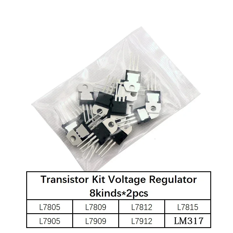 8value*2pcs=16pcs 7805 7809 7812 7815 7905 7909 7912 LM317T TO-220 Transistor Assortment Kit Voltage Regulator
8value*2pcs=16pcs 7805 7809 7812 7815 7905 7909 7912 LM317T TO-220 Transistor Assortment Kit Voltage Regulator