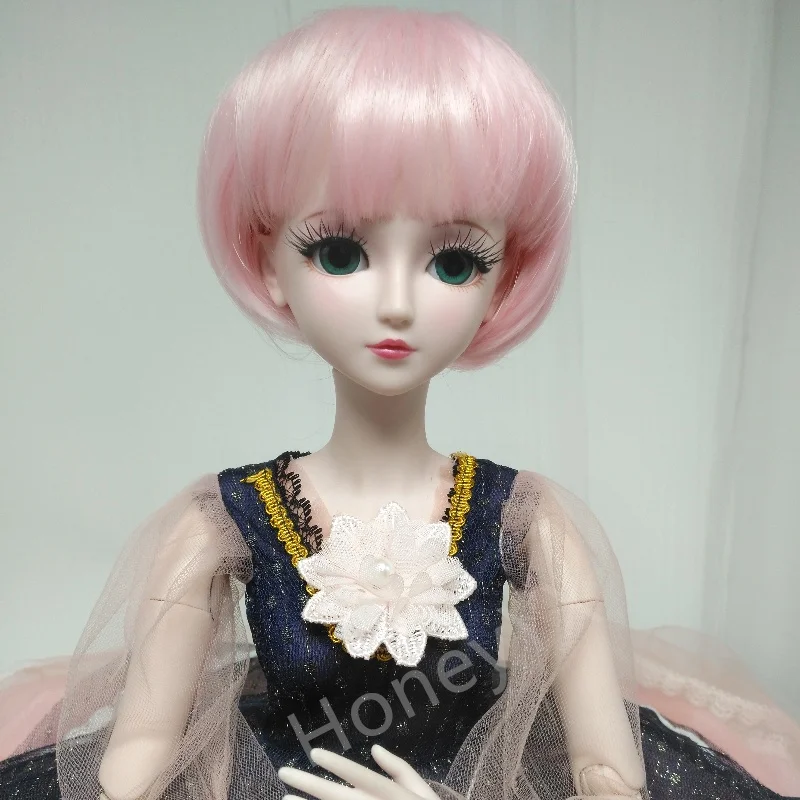 

Pink Short Wig Bob Bjd Doll Wig Straight Hair 1/3 Accessories Sythetic for 60cm Doll Hair DIY Toys
