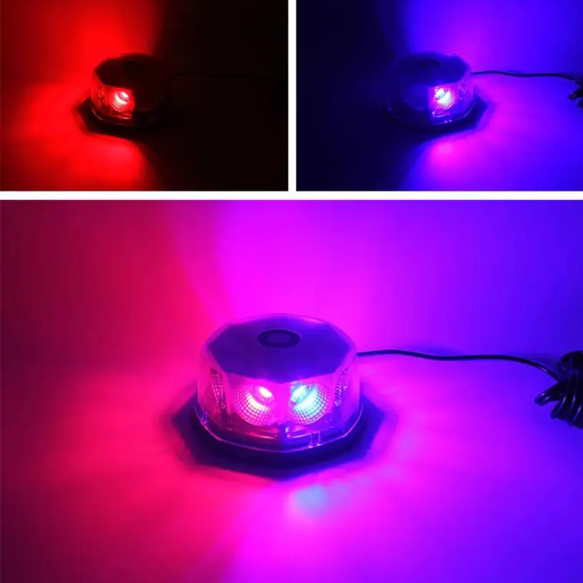Car Truck Roof Top COB Warning Light Emergency LED Strobe Light Flashing Beacon With Magnetic Base For Security Auto 12V 24V צ'קלקה מגנטית איכותית כתום, כחול או אדום, מתחבר למצת נגד מים, 8 לדים חזקים