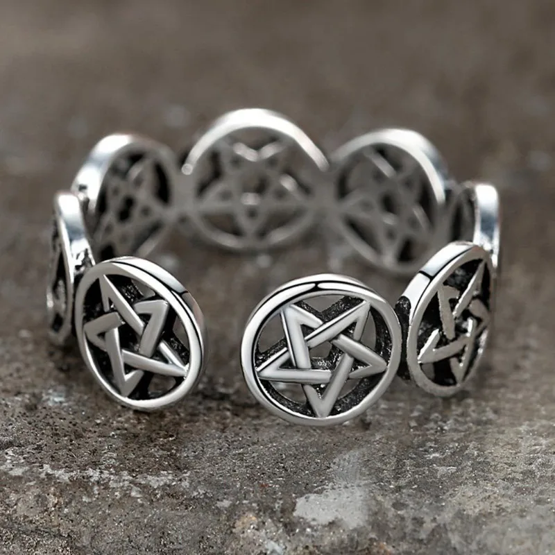 

Newly Punk Star Pentagram Chunky Adjustable Silver Color Finger Ring for Women Mens Korean Trendy Valentine's Day Jewelry Gifts