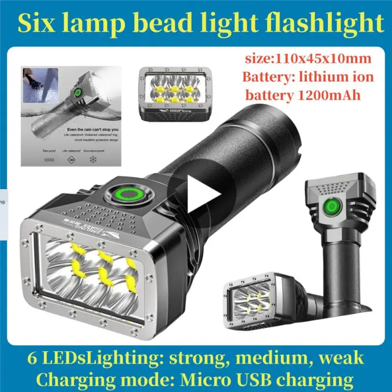 Flashlight Powerful Six Lamp Bead Strong Light Flashlight Adjustable Fixed Focus Portable Charged Bright Long-range Gear Torches
Flashlight Powerful Six Lamp Bead Strong Light Flashlight Adjustable Fixed Focus Portable Charged Bright Long-range Gear Torches