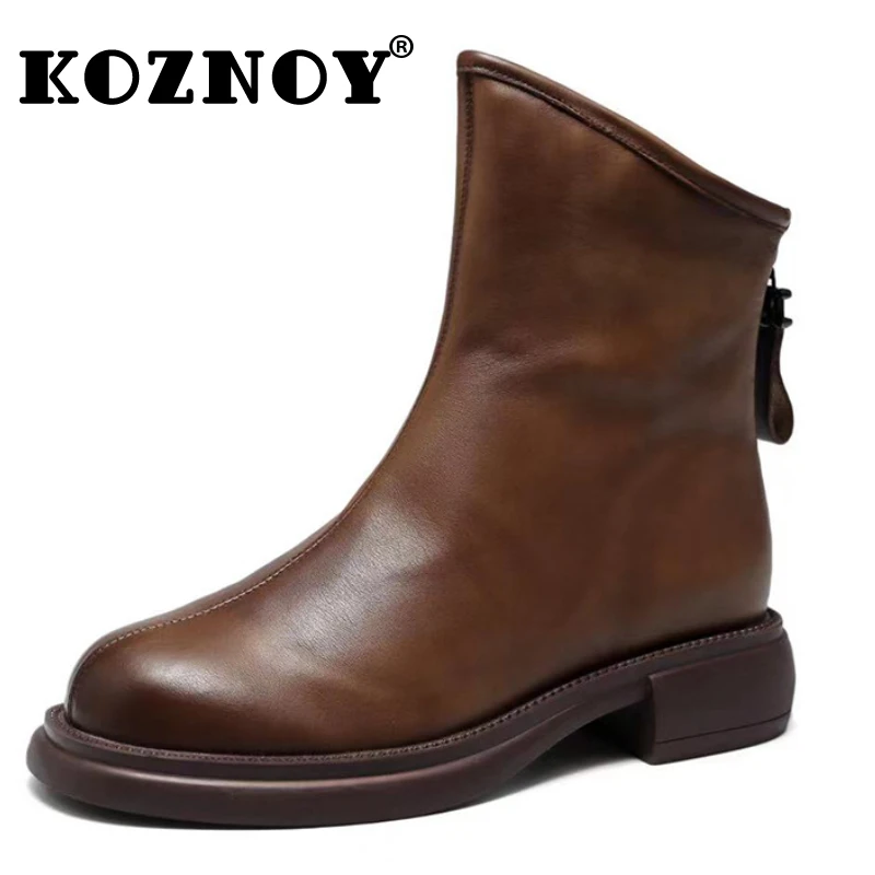 

Koznoy 3.5cm Cow Genuine Leather Spring Women ZIP Platform Wedge Ankle Booties Autumn Fashion Boots Moccasins Retro Flats Shoes