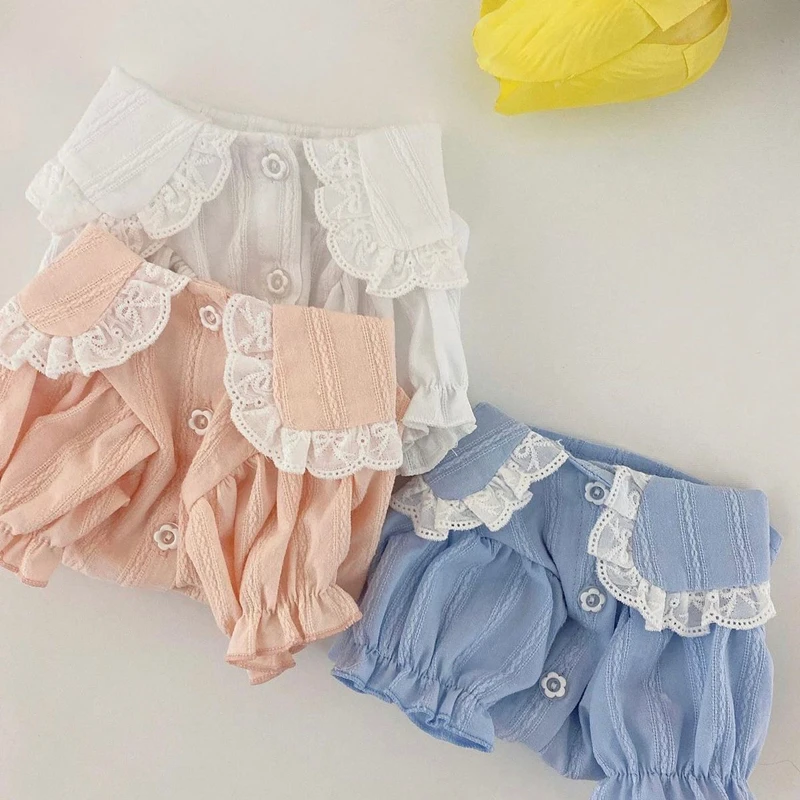 Lace-trimmed Shirt For Dog - Sweet Pastel Colors Lace-trimmed Shirt For Dog - Sweet Pastel Colors