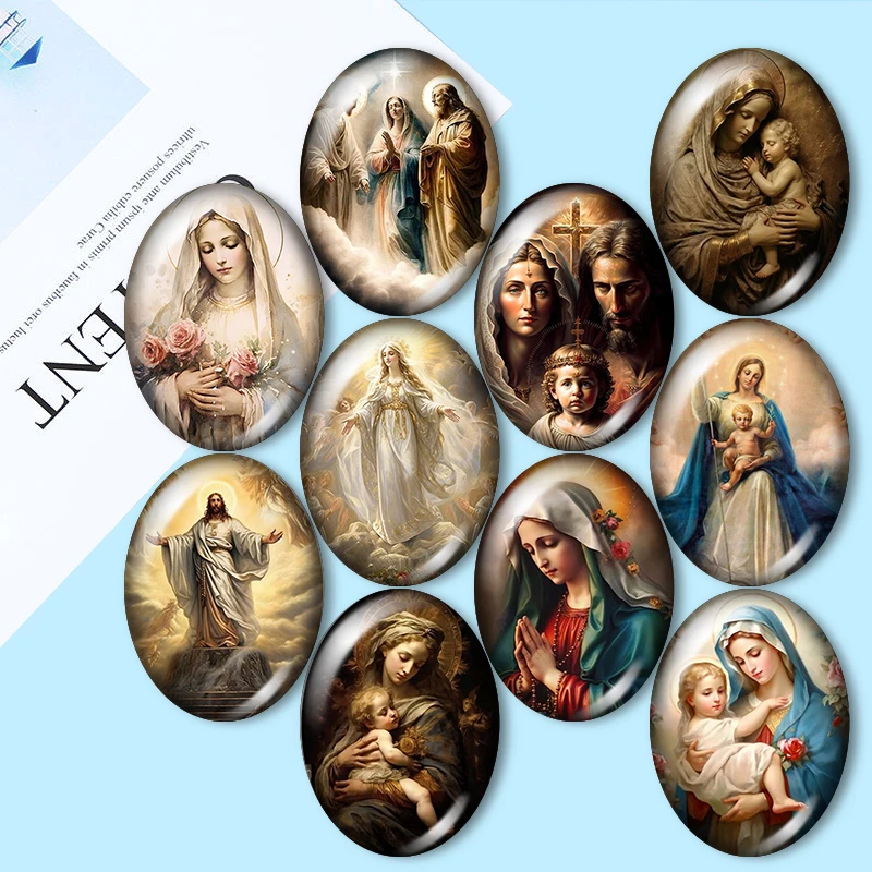 

Blessed Virgin Mary Jesus Christ 10x14mm/13x18mm/18x25mm/30x40mm Oval photo glass cabochon demo flat back Making findings